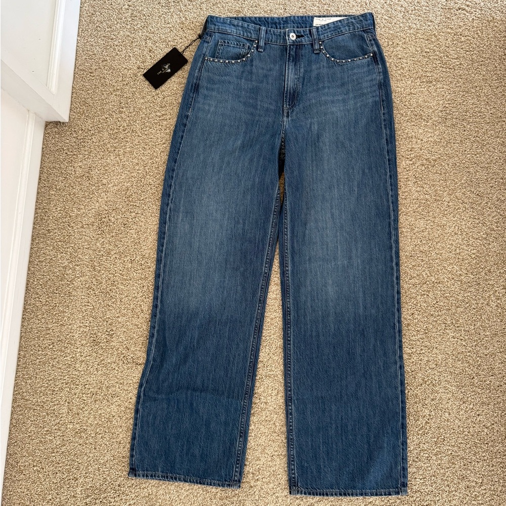 NWT Rag & Bone Embellished Wide Leg Jeans Cotton/Lyocell Size 28 - Picture 2 of 6